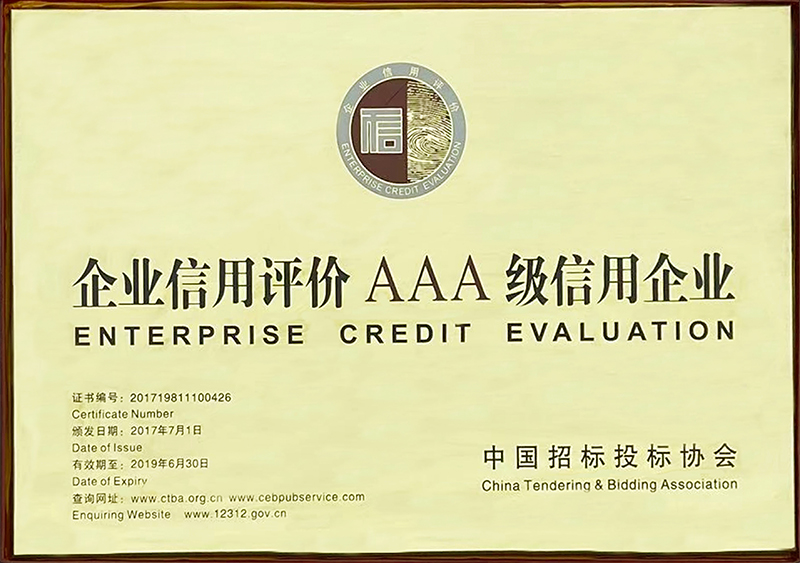 中國(guó)招標(biāo)投標(biāo)協(xié)會(huì)企業(yè)信用等級(jí)證書